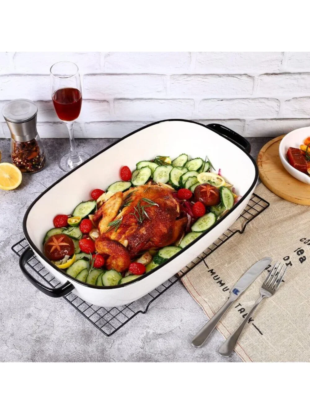 Large 6 Quart Ceramic Baking Dish - 16x11 Casserole Pan for Oven & Microwave